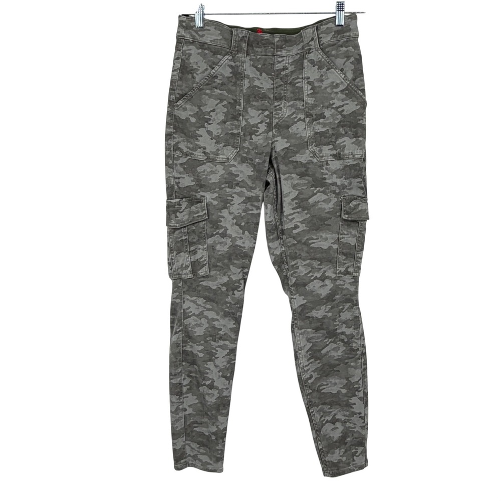 Spanx Women XL Camo Cargo Skinny Pants Green Camouflage Pull On Stretch Utility